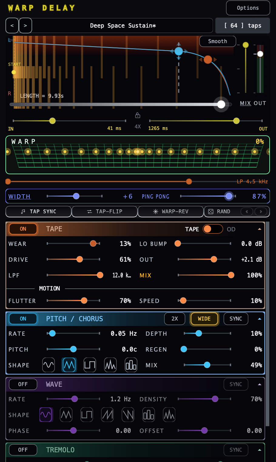 Warp Delay plugin — Deep Space Sustain patch