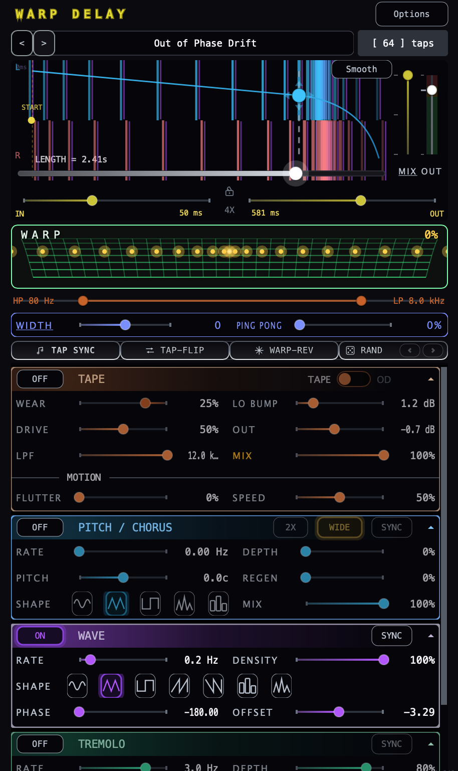 Warp Delay plugin — Out of Phase Drift patch